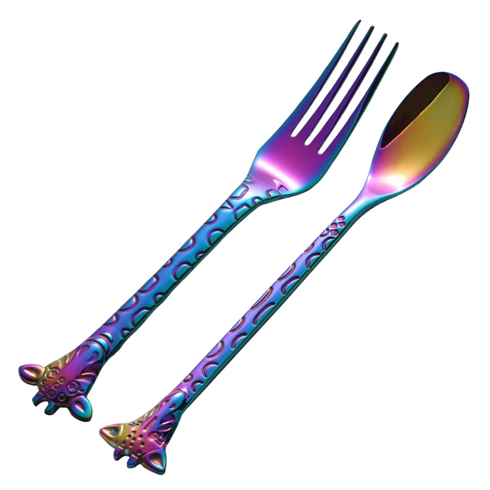 

Stainless Steel Spoon Fork Set Creative Dessert Coffee Teaspoon Buffet Appetizer Utensils Polished Mirror Finish Non Slip Handle