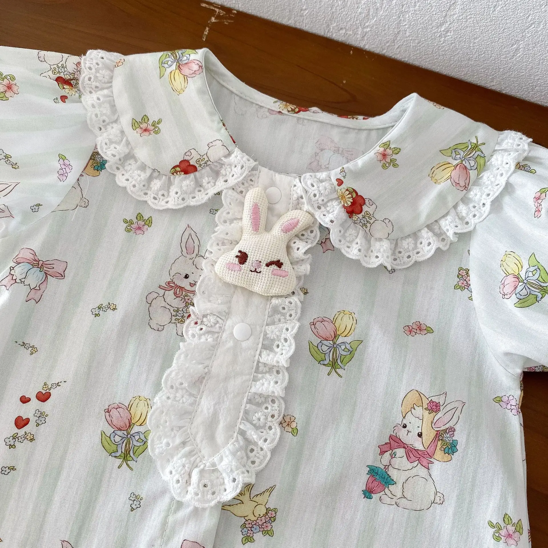 2024 Summer New in Infant Baby Girls Cute Clothing - Kids Newborn Short Sleeve Cartoon Bunny Peter Pan Collar Ruched Romper 0-2Y