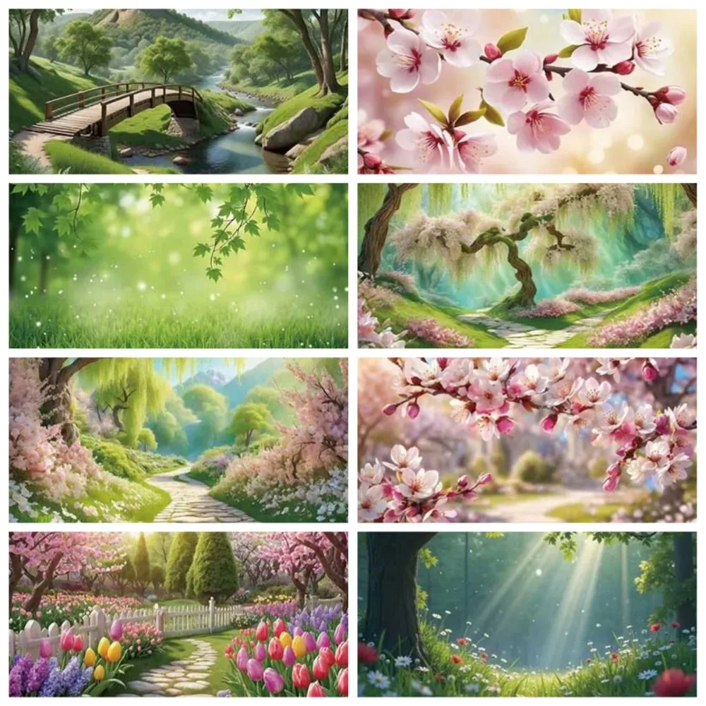 

Spring Green Natural Scenery with Wild Flowers and Plants Backdrop, Adult Birthday, Home Decoration Photography Studio Backdrop