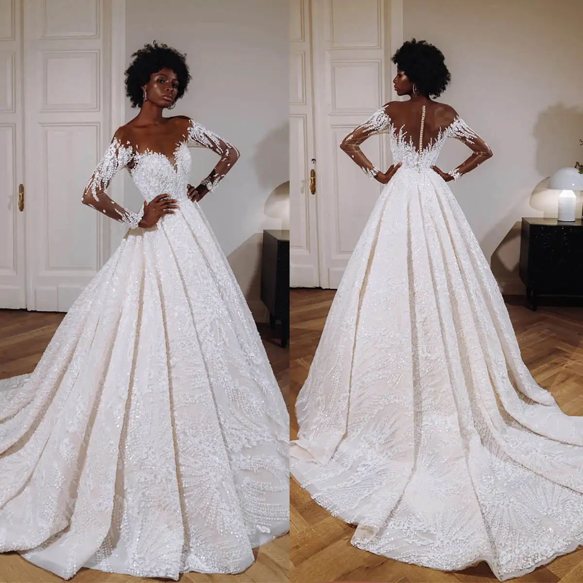 

Gorgeous A Line Wedding Dress Appliques Beaded Sweetheart Off Shoulder Bride Gowns Long Sleeve Lace Sweep Train Bridal Dresses