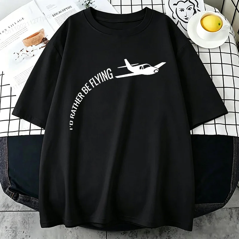 I'D Rather Be Flying T-Shirt Unisex Minimalist Airplane Pattern T-Shirt Pilot Gift Aviation Enthusiast Casual Short Sleeve Top