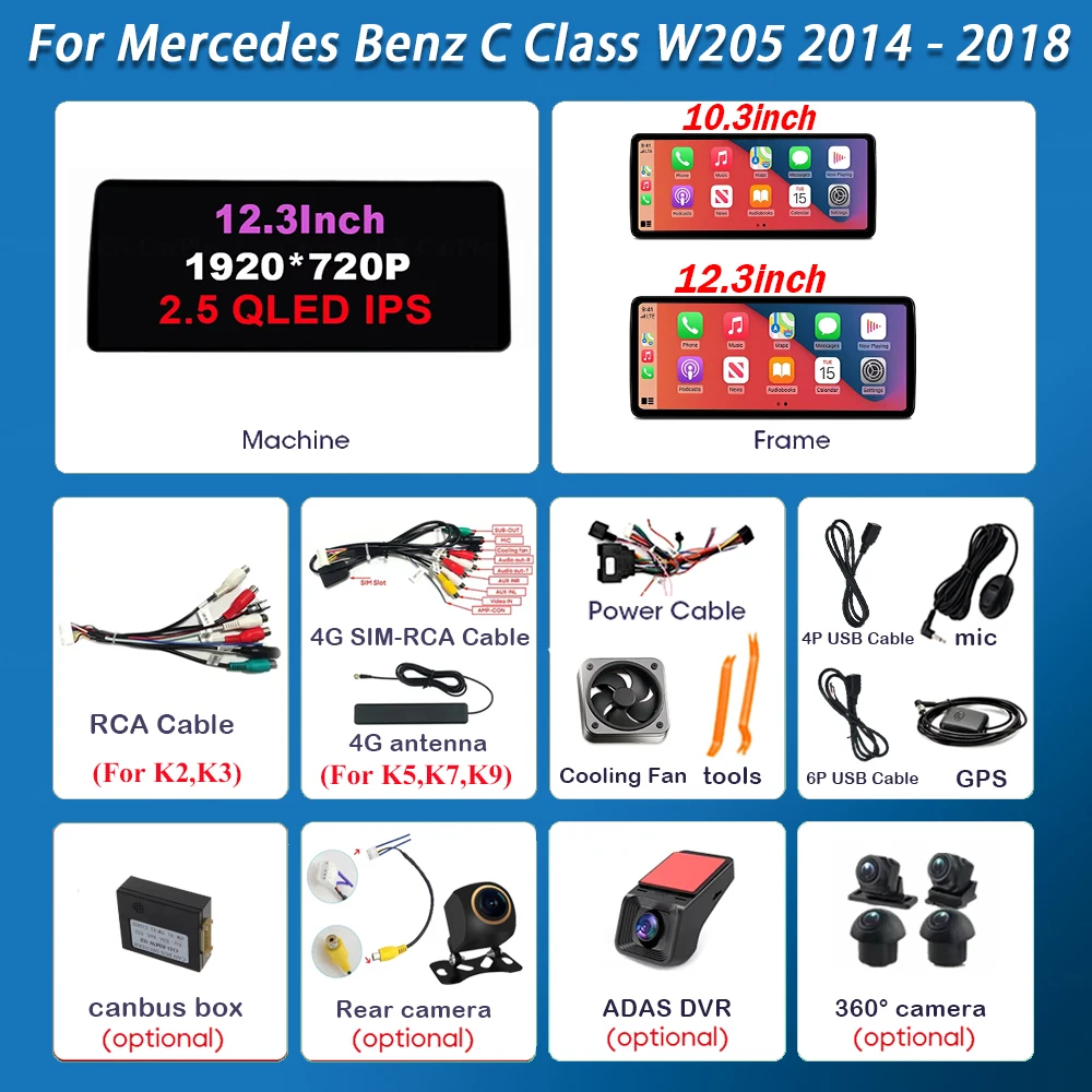 For Mercedes-Benz C Class W205 GLC V Class W447 A W176 CLA GLA 2015 2016 2017 2018 Wireless CarPlay Android Auto Multimedia WiFi