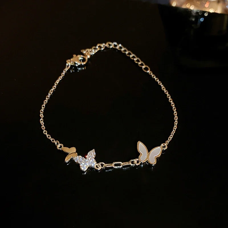 New Trendy 14K Real Gold Plating Fritillaria Butterfly Bracelet for Womens Girl Jewelry AAA Zirconia Birthday Party Gifts