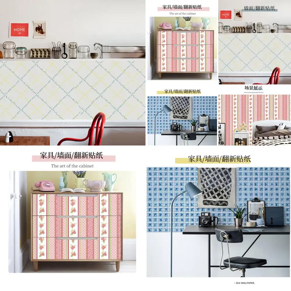 Moroccan Geometric Wallpaper Minimalist Japanese Style Diamond Grid Wall Sticker for Bedroom Dorm Room Cabinet Surface