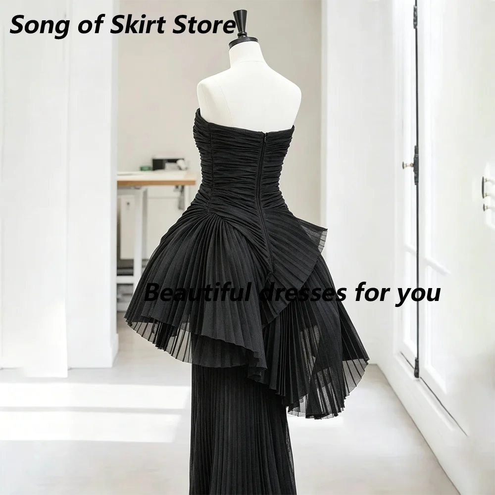 Black Strapless Evening Dresses for Women Asymmetric Pleated High Low Hem Long Skirt Elegant Formal Gowns Party Dress Customized