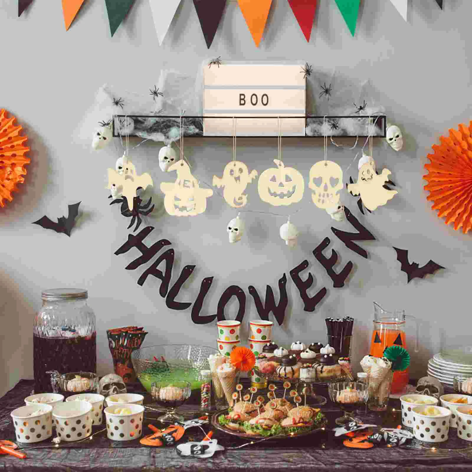 50 pezzi decorazioni per la casa ciondolo in legno di Halloween Layout per feste fette appese di zucca fantasma