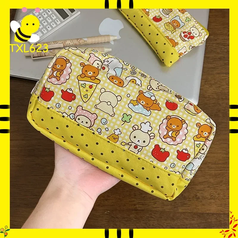 Niedliche Rilakkuma-Federtasche, japanischer Cartoon-Bären-Print-Design, großes Fassungsvermögen, Schreibwaren-Organizer für die Schule