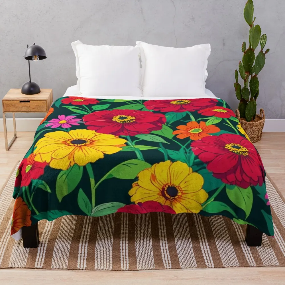 Colorful of Zinnias flower. Throw Blanket Luxury Throw for sofa Stuffeds Blankets