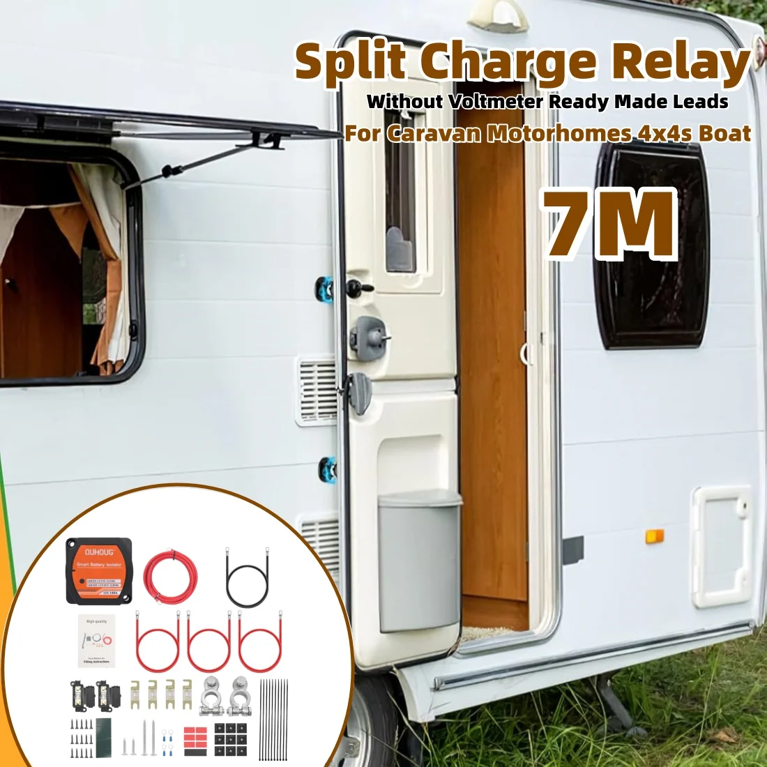 7m Rv Split Charge Relay Kits Without Voltmeter Ready Made Leads 12V 140A Voltage Senstive VSR For Caravan Motorhomes 4x4s Boat