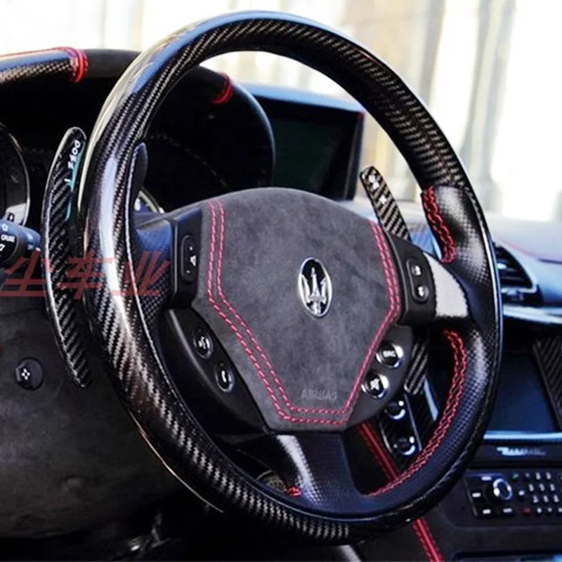 Hand-stitch Full Coverage Steering Wheel Cover for Maserati GranTurismo GT GTS Braid Carbon Fiber Interior Leather Accessory