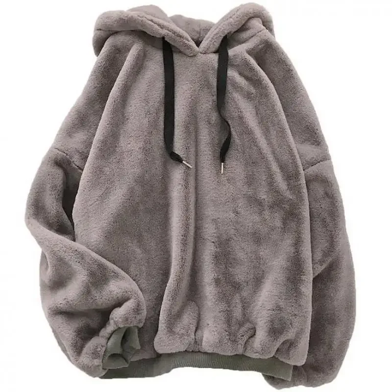 

QNPQYX Winter Fashion Sweetwear Velvet Warm Women's Hoodies Harajuku Korean Loose Casual Wool Flannel Pullover Hooded Sweatshirt