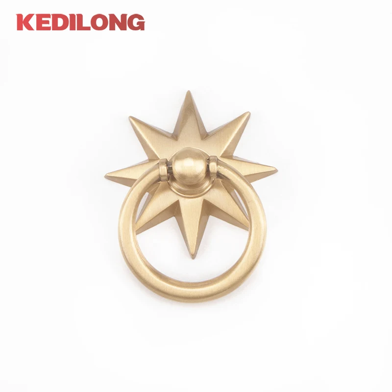 KEDLO Anise Star Shape Cabinet Handles Ring Brass Cabinet Pulls Ring Drawer Knobs cabinet Gold handle