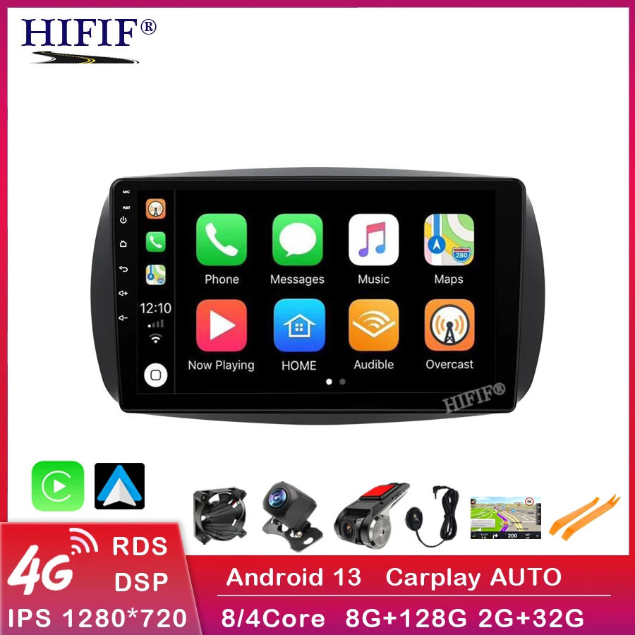 Carplay 4G Lte 2Din Android 13 6+128G Car Radio Stereo Receiver For Mercedes Smart Fortwo 2015 2016 2017 GPS Navigation Player