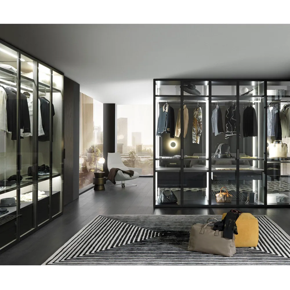 Customize Bedroom Wardrobe Closet Aluminum Glass Door Walk In Wardrobes