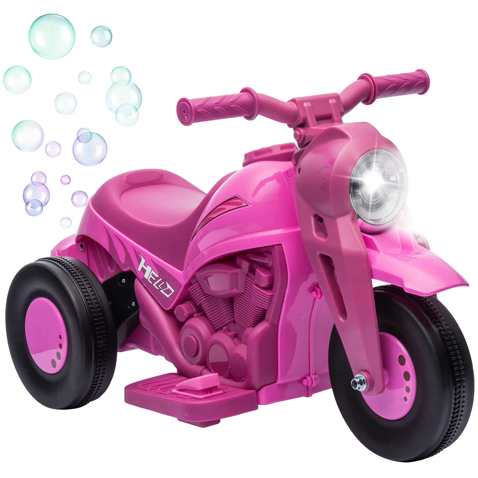 Ride on Bubble Car, motocicleta para niños de 6 V, moto eléctrica de 3 ruedas y 2 MPH para niños pequeños con faro LED, música, adelante