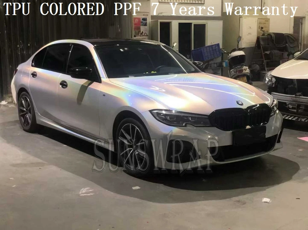 Rainbow Iridescent White Laser TPU PPF Wrap Film for Cars, Boats, Yachts-Self-Healing Color Shift Covering Films 5x52ft/roll