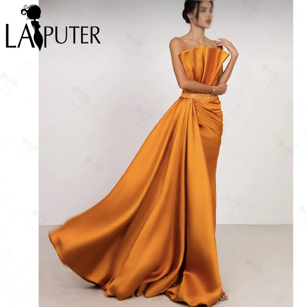 

Горчично-желтые вечерние платья Русалка с открытыми плечами, мятое платье для выпускного вечера, атласное женское платье знаменитости с бусинами на талии, 2025 г.