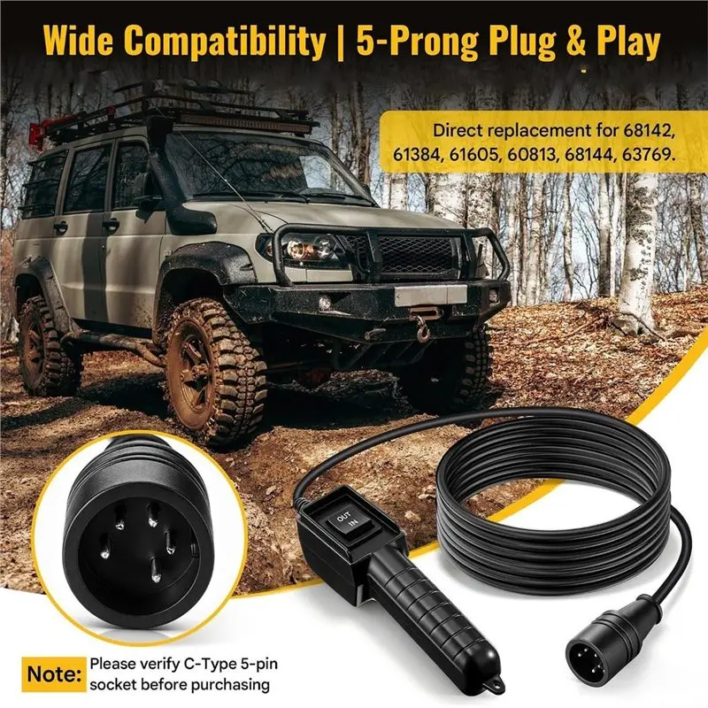 Wired 5 Pin Winch Remote Control Switch Cable For Badland Winches 5000 9000 12000 Electric Hand Operated
