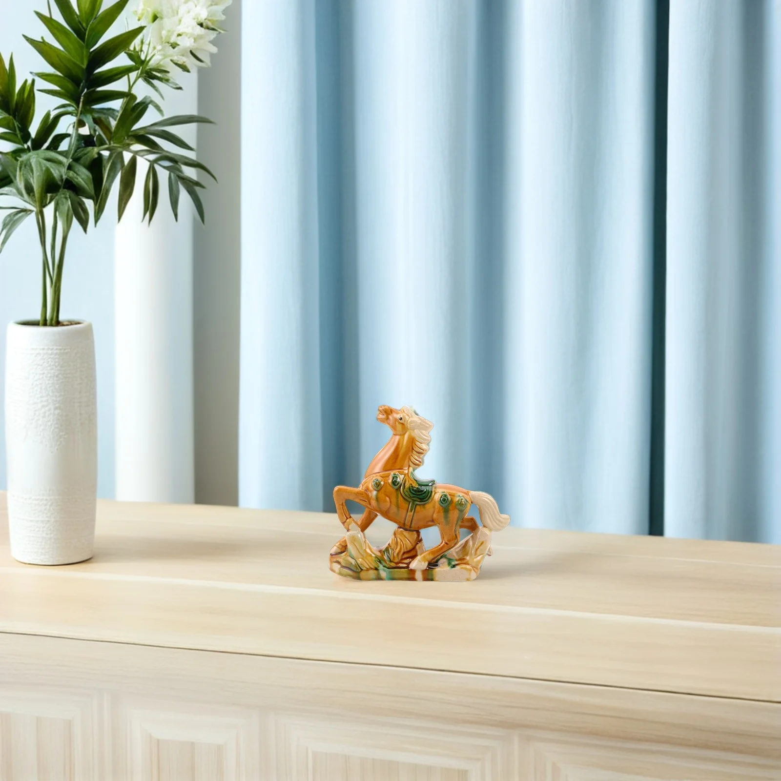 

Ceramic Horse Statue Chinese Zodiac Mascot Sculpture Feng Shui Decoration 7.3x6.5x2 Inch Lucky Prosperity Symbol New Year