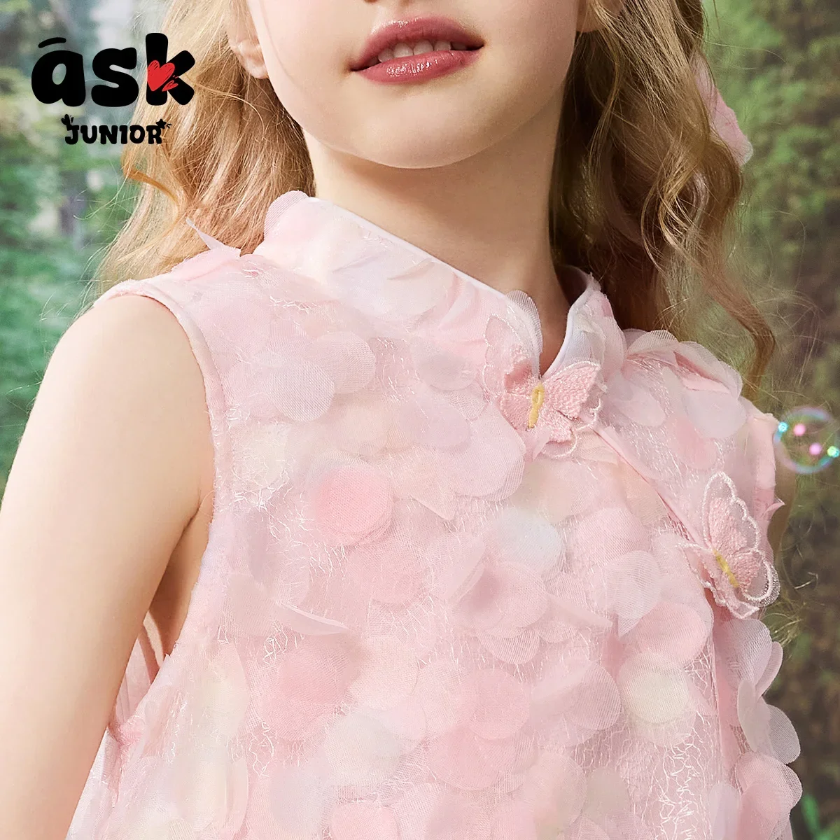 فستان ASK Junio RGirls ثلاثي الأبعاد مطرز لطيف بياقة واقفة بدون أكمام #6