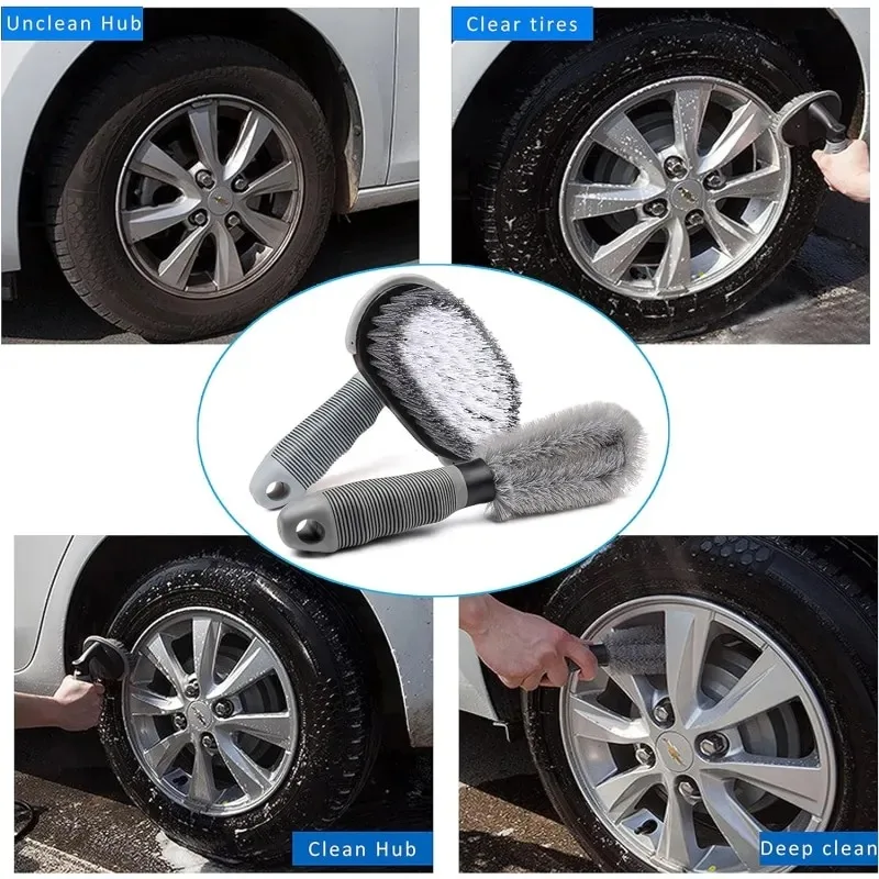 Car Tire Rim Brush Wheel Hub Cleaning Brushes Car Rim Scrubber Cleaner T-bend Handle Strong Brush Auto Washing Detailing Tools