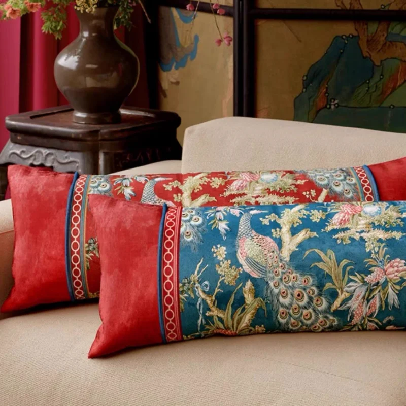 Luxury Red Pillows Long 35x100CM Cushions Flora Bird Decorative Pillow For Sofa Bedding Joyful Home Decorations