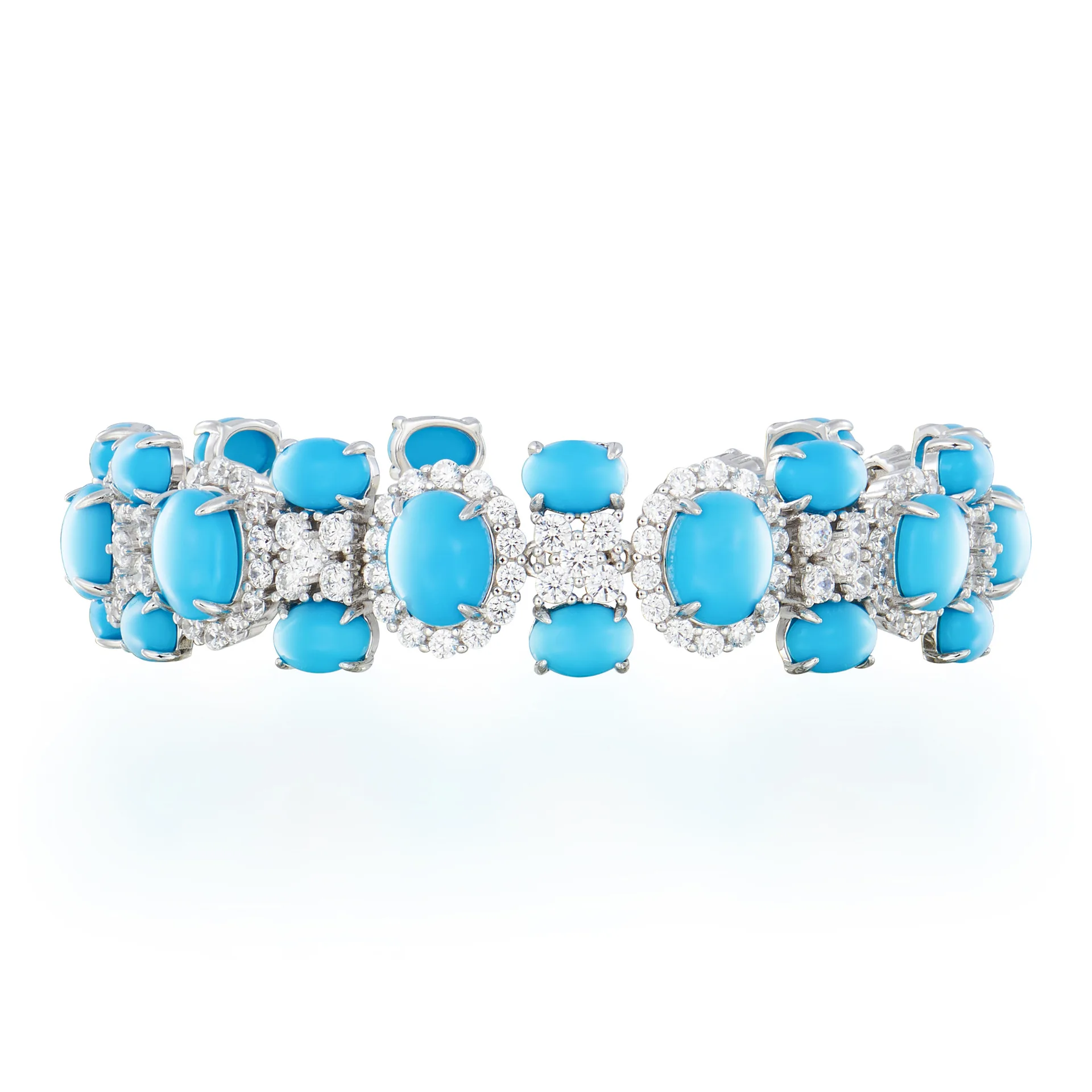 

Vintage 925 Sterling Silver Bracelet Elegant Artificial Oval Turquoise Statement Fine Jewelry for Women's Anniversary Party Gift