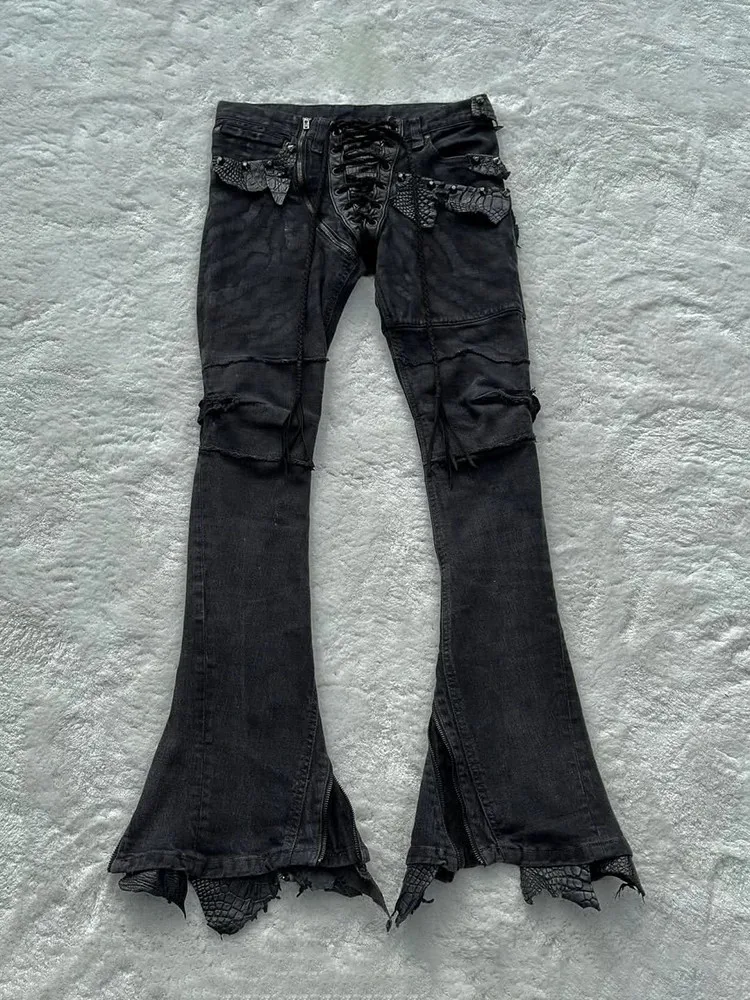 IfSixWasNine Vision Leather Splicing Micro-Speaker Jeans