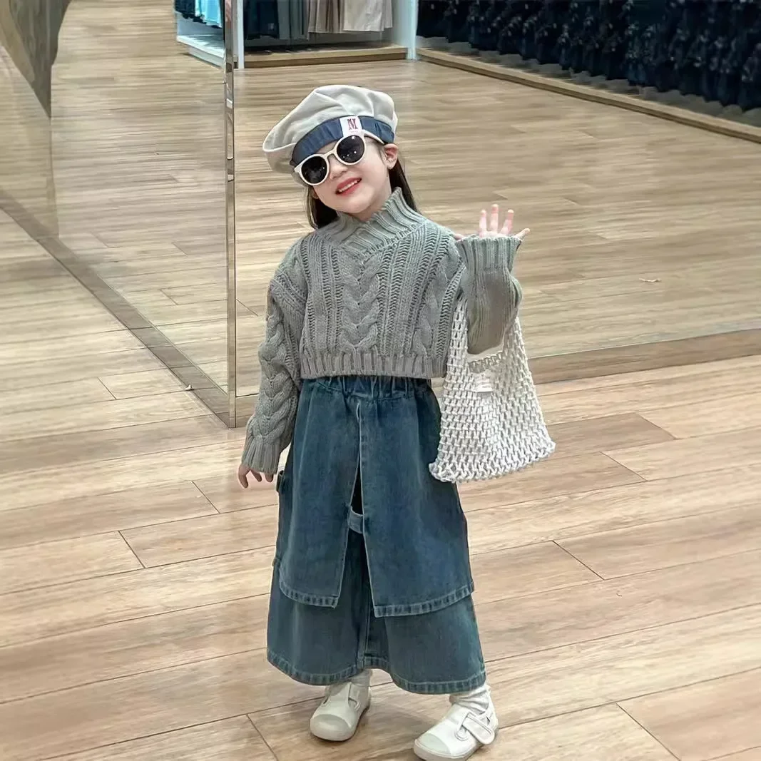 Baby Girls sweater Retro Pullover Knitted Sweater Fashion Pants 2024 Autumn New Korean Style Childrens Clothes