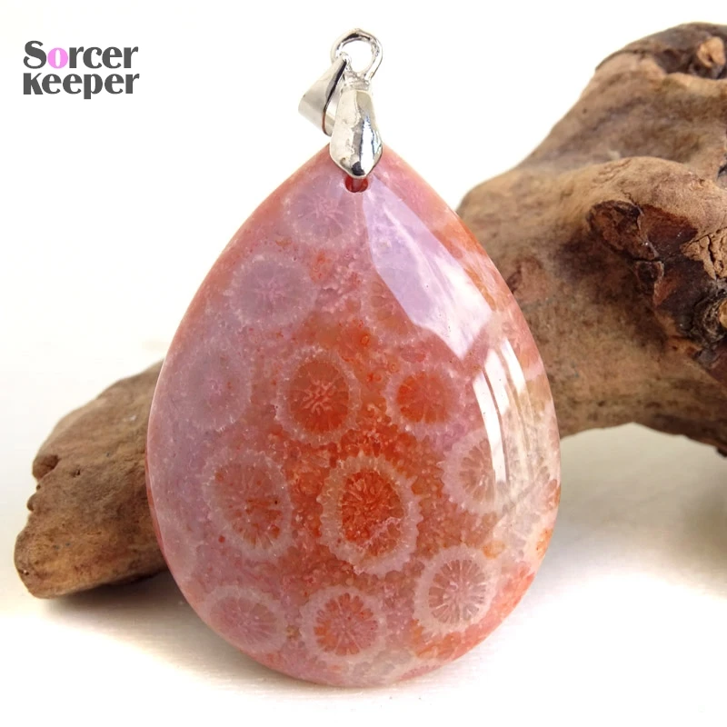 1 قطعة المعلقات حجر الأقحوان الطبيعي قطرة الشكل كل يرجى من الأحجار الكريمة المرجانية العصرية لصنع القلادة الملحقات BP002
