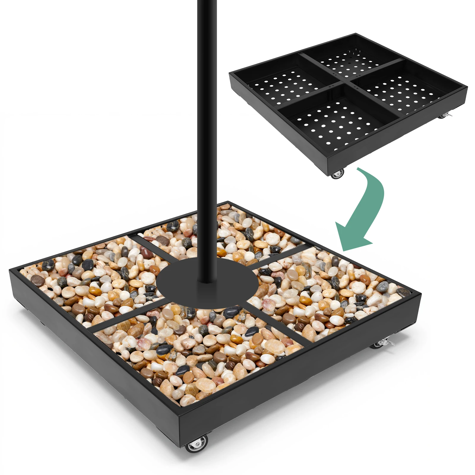 قاعدة مظلة الفناء مع عجلات حامل مظلة معدني قاعدة مظلة ناتئ للخارجية فناء حديقة سطح السفينة حديقة حمام السباحة #6