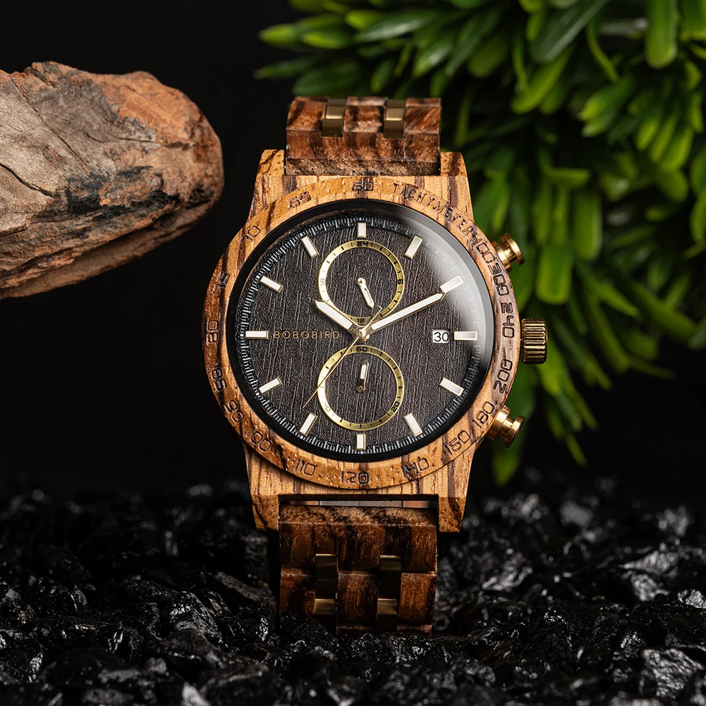 BOBO BIRD Men's Wooden Watch,Lightweight and sporty,Chronographable Dial,Support OEM,Dropshipping