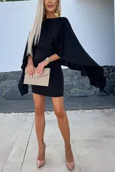 2024 Women Elegant Split Sleeve Waist Evening Dress Slash Neck Batwing Silk Satin Dresses Lady Sexy Backless Solid Party Dress