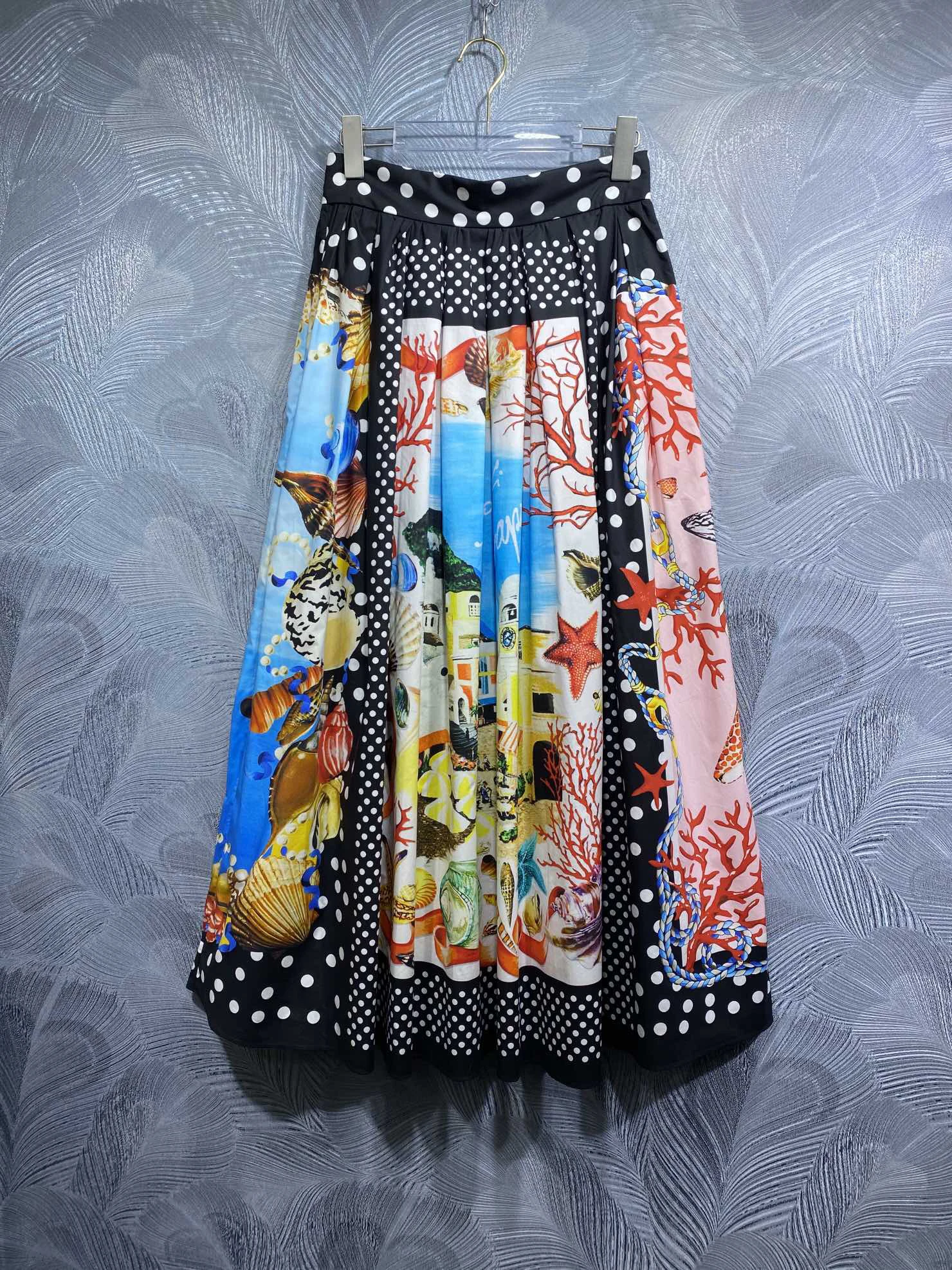 SEQINYY Elegant Long Skirt Summer Spring New Fashion Design Women Runway High Quality 100% Cotton Vintage Flower Print A-Line