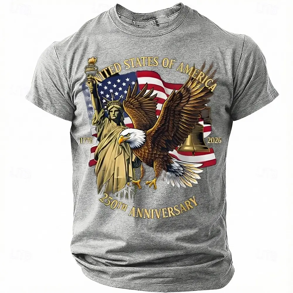 Men's USA 250th Anniversary Bald Eagle T-Shirt Statue of Liberty American Flag Patriotic Crew Neck Short Sleeve Tee