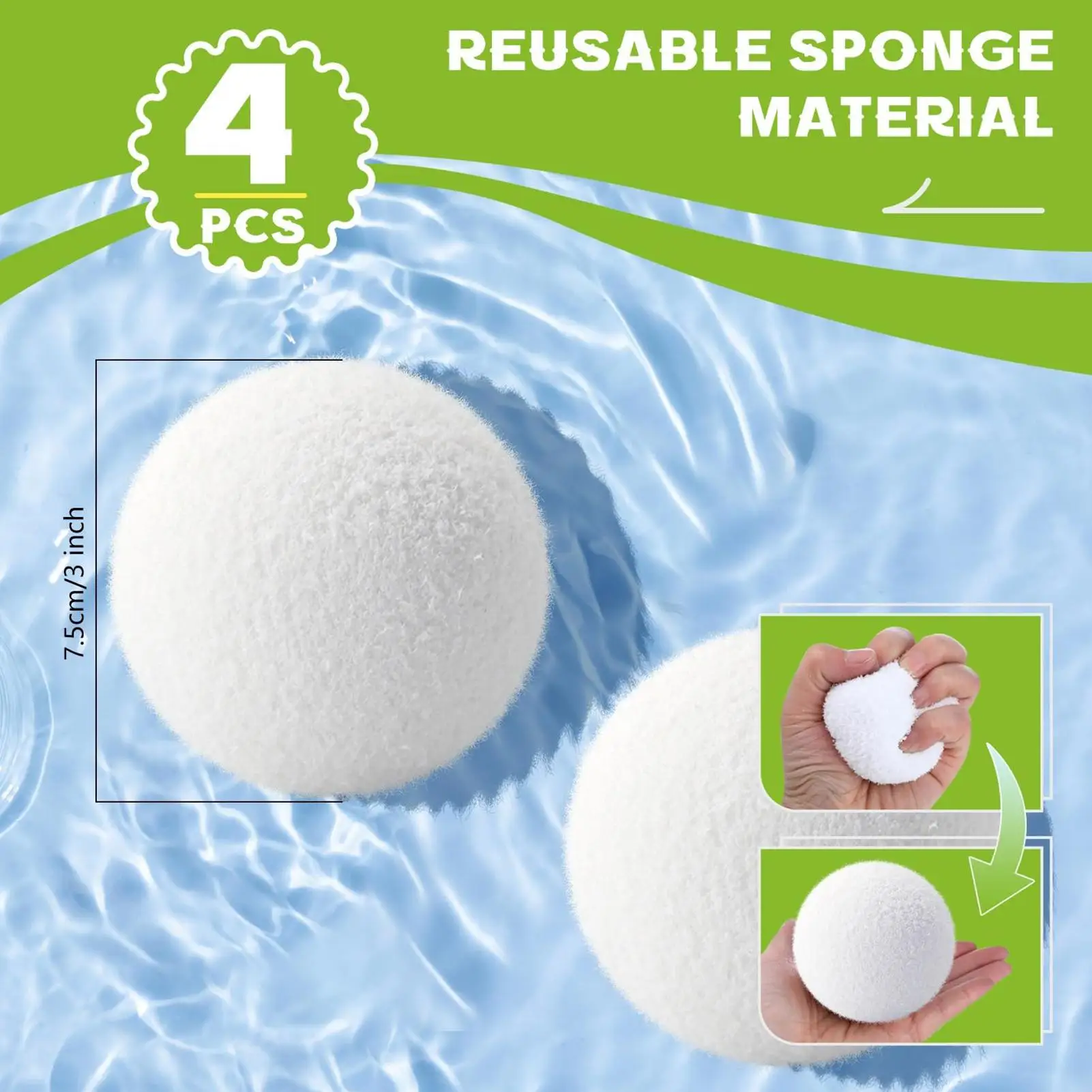 Scum Sponge Hot Tub 4pcs Reusable Oil Absorbing Ball 7.5cm Pool Spa Bathtub Clear Water Cleaner Bathroom Floating Absorber White