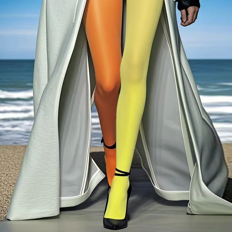 80D Double Color Velvet AB Contrasting Color Dopamine Wear Spring and Autumn Colorful Women's Pantyhose