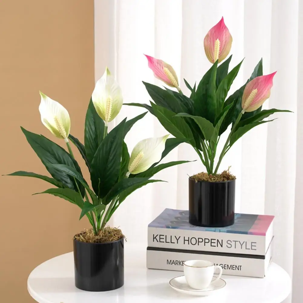 Artificial Flower Hard to Fade Art Flower Decor Durable Beautiful Fine Texture Simulation Spathiphyllum No Watering