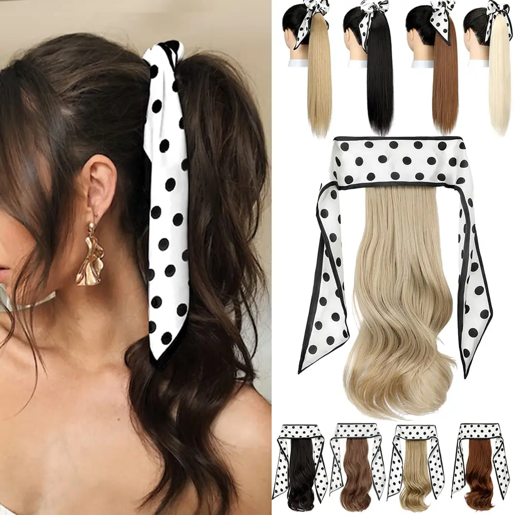 SHANGZI Long Straight Ponytail Hair Synthetic Extensions Heat Resistant Hair Wave Ponytail Wrap Around Pony Hairpiece for Women
