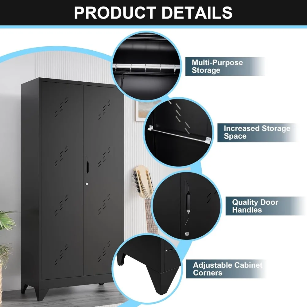 ตู้เก็บของโลหะ, ตู้เครื่องมือทำความสะอาดขนาด 75 นิ้วพร้อมประตูล็อค, ที่เก็บเครื่องมือโรงเก็บของสูง, ตู้ไม้กวาดขนาดใหญ่สำหรับ B