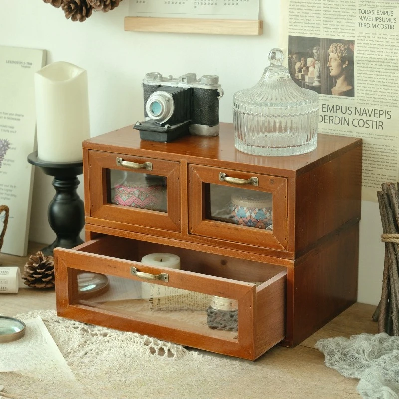 New home solid wood drawer daily general merchandise New Zealand pine retro color rectangular living room storage box