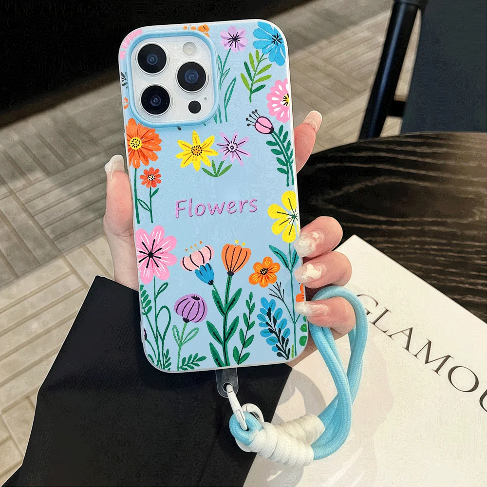 Matte Multicolor Flower Phone Case For Redmi Note 14 13 12 10 11 Pro Plus 5G 4G 14C 15C 13C Bumper Soft Jelly With Lanyard Cover - view 4