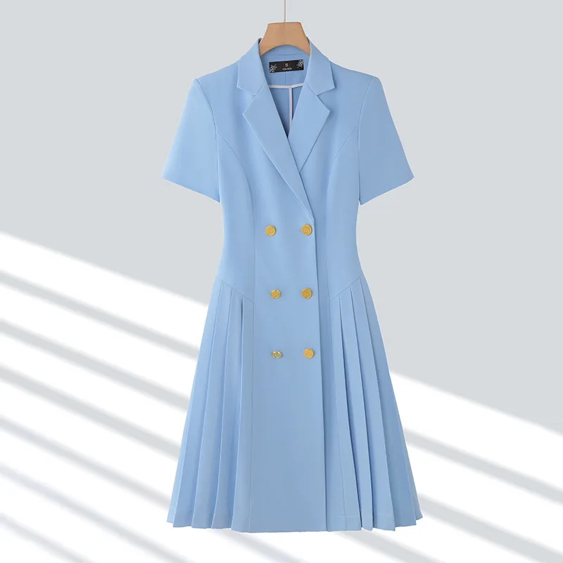 

Женское платье-костюм с коротким рукавом2025Новое весенне-летнее двубортное платье для отделения продаж на стойке регистрации Профессиональная рабочая одежда Платье
