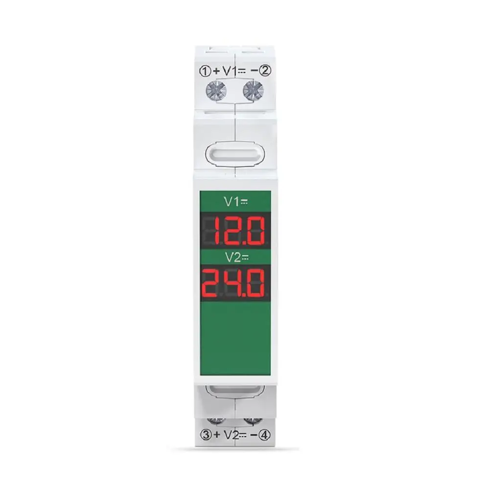 Din Rail Mount Dual Digital Voltmeter Measuring DC 11V-310V with High Accuracy Display TOVME 2D Industrial Use