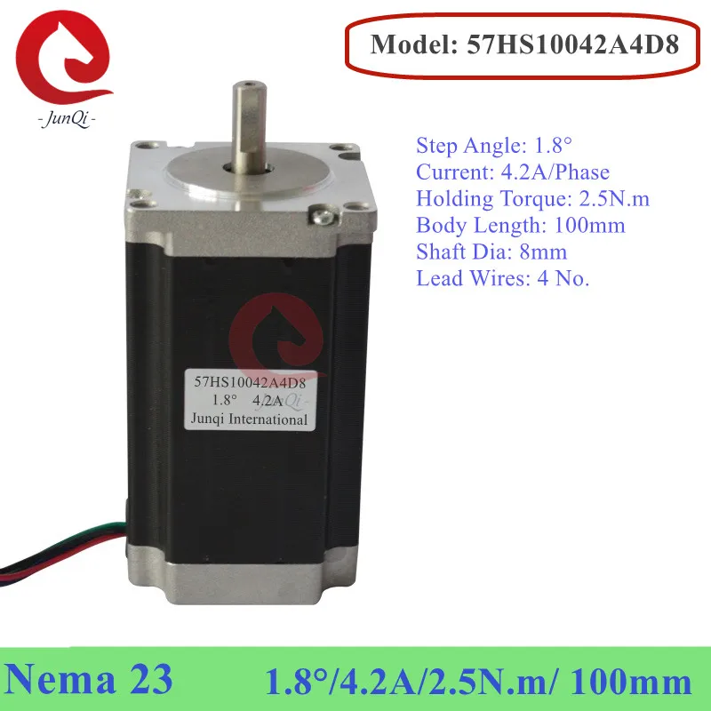 JUNQI Nema23  Stepper Motor 57HS10042 Signal / Dual cDia 8mm 2.5N.m 2Phase 4-Lead 100mm Hybrid Stepping Motor CNC Parts