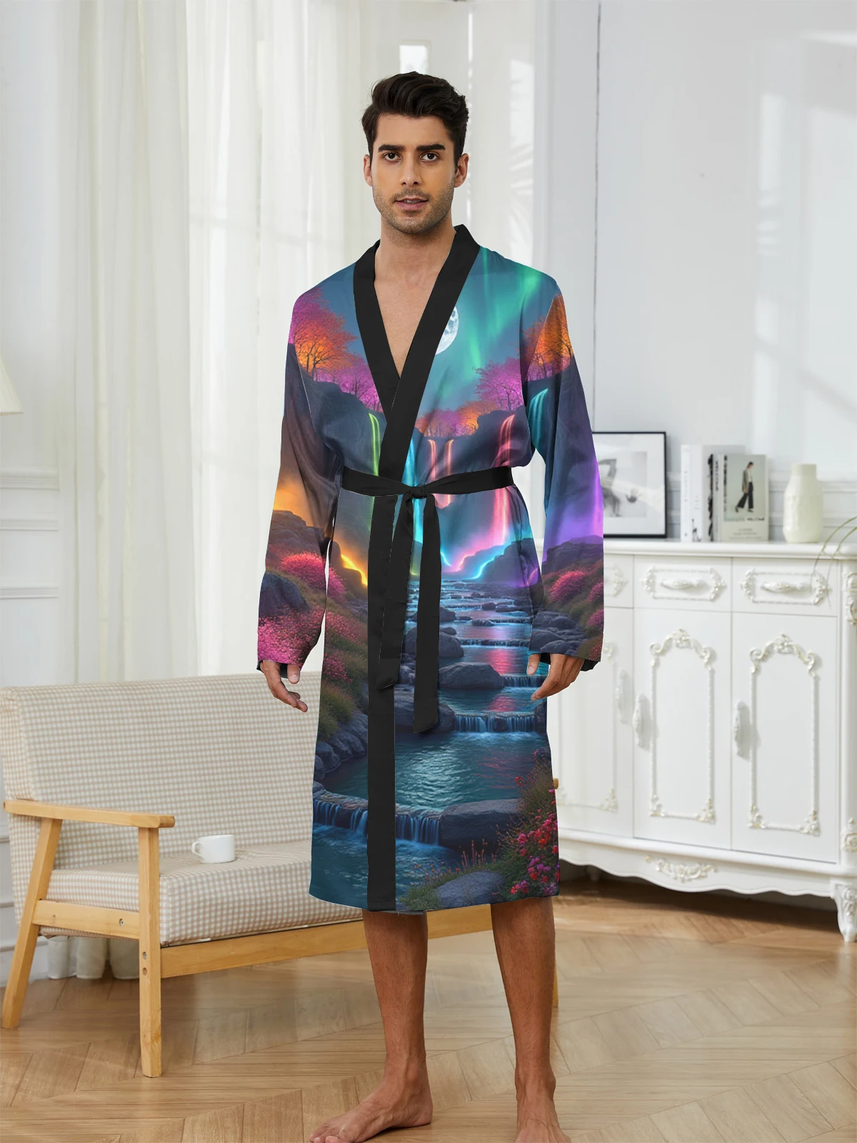 1pcs Men's Robes 2026 Spring/Summer bath robe Sleepwear 3D Printed Men's bathrobe robe sleepwear Graphic Breathable