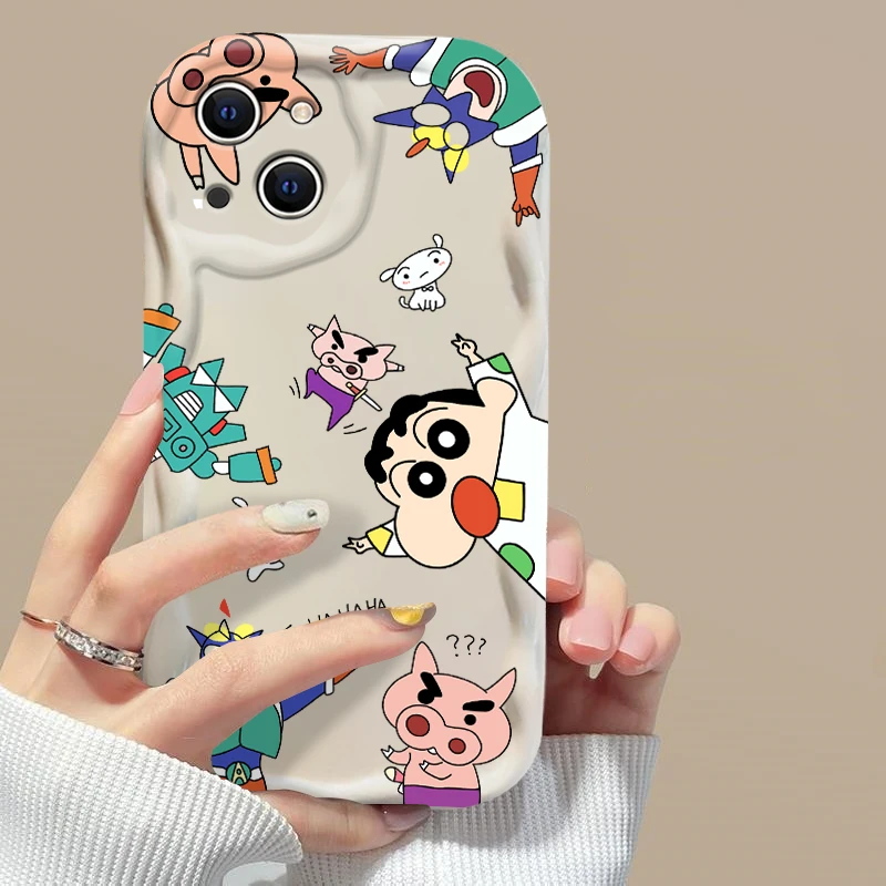 Cute Cartoon Crayons Shin-chans 3D Wave Case For Xiaomi Redmi 13C 12 12C 10 10C 9 9C A1 A2 K50 K40 Note 13 12 11 Pro Plus 4G 5G