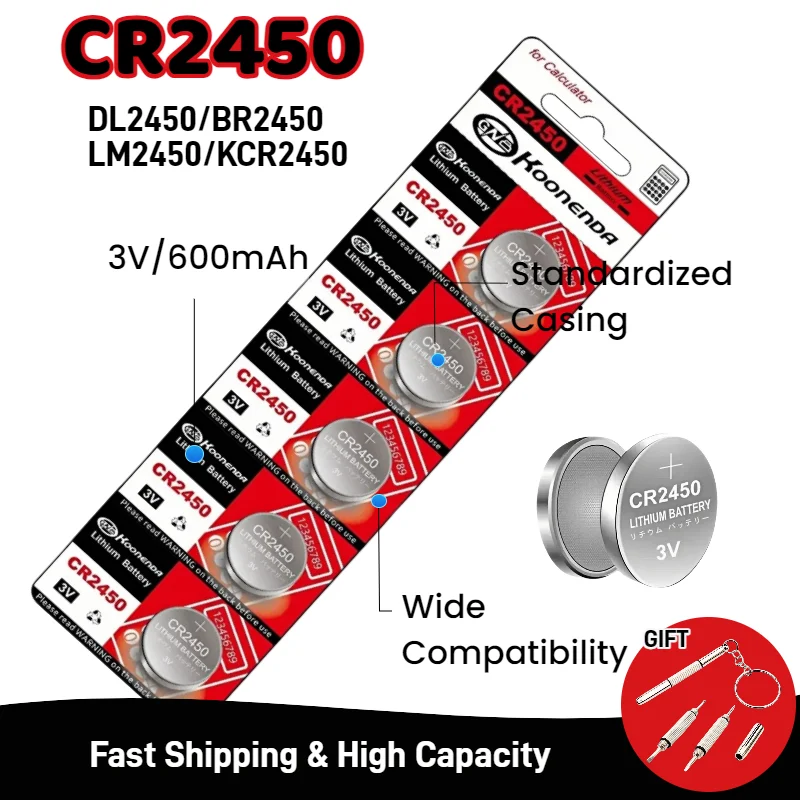 

5-100PCS CR2450 3V Lithium Battery for LED Light Toy Car Key Remote Control Watch DL2450 BR2450 LM2450 KCR5029 Coin Cells