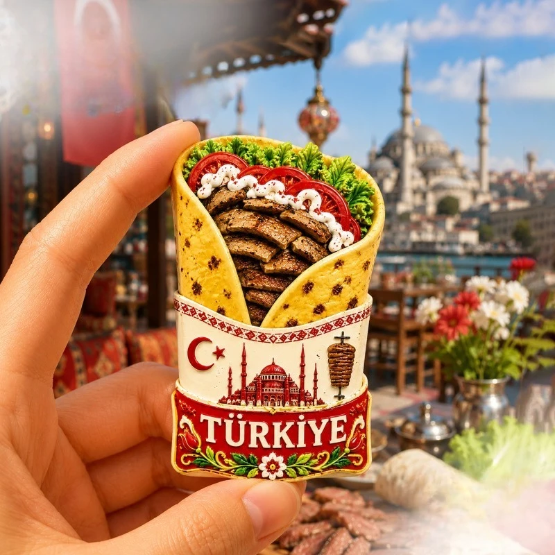Turkey Kebab Landmark Fridge Magnet - Savory 3D Culinary Souvenir Unique European-Asian Travel Gift for Foodie & City Decor
