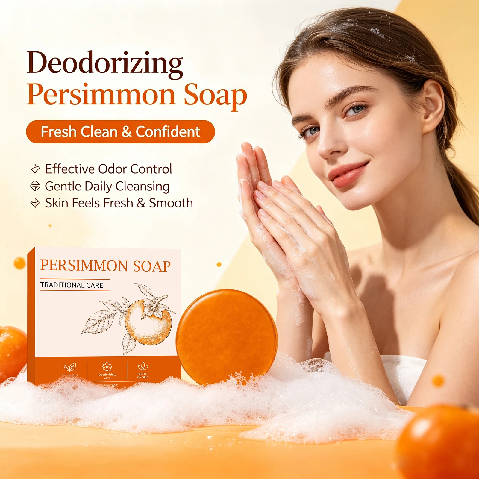 Persimmon Cleaning Soap Remove Surface Dirt Long Lasting Moisturizing Body Odor Removal Oil Balance Control On All Skin Types